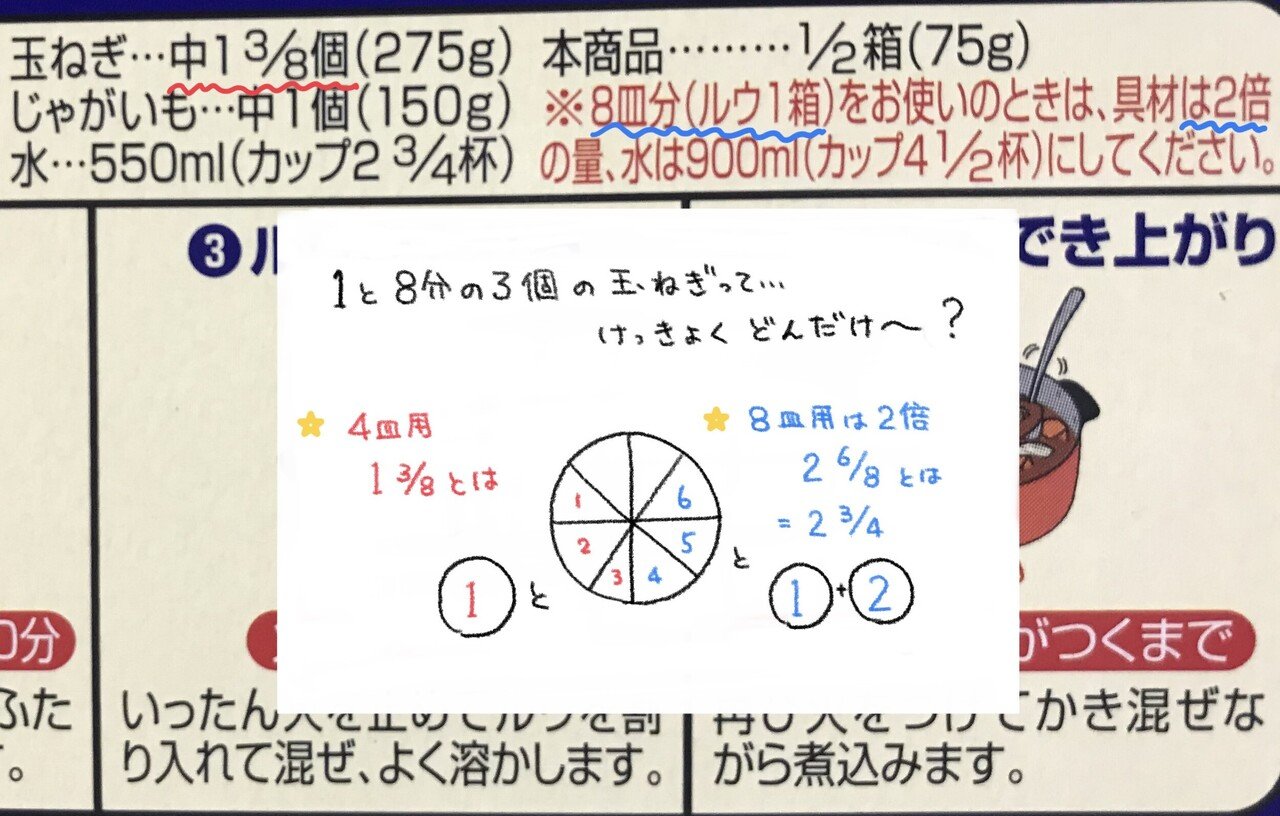 さあ 算数の問題です ないみさんはカレーを作りました ４皿分を作る場合に必要なタマネギは 中サイズで１と３ ８個で ２７５ です この場合の 中タマネギ一個のあたりの重さを求めよ 違う 娯楽ないみ Note