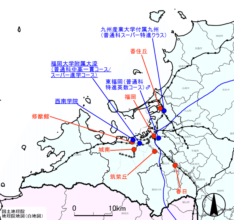 福岡県の進学校mapその2 福岡地区 朝森久弥 朝森教育データバンク Note