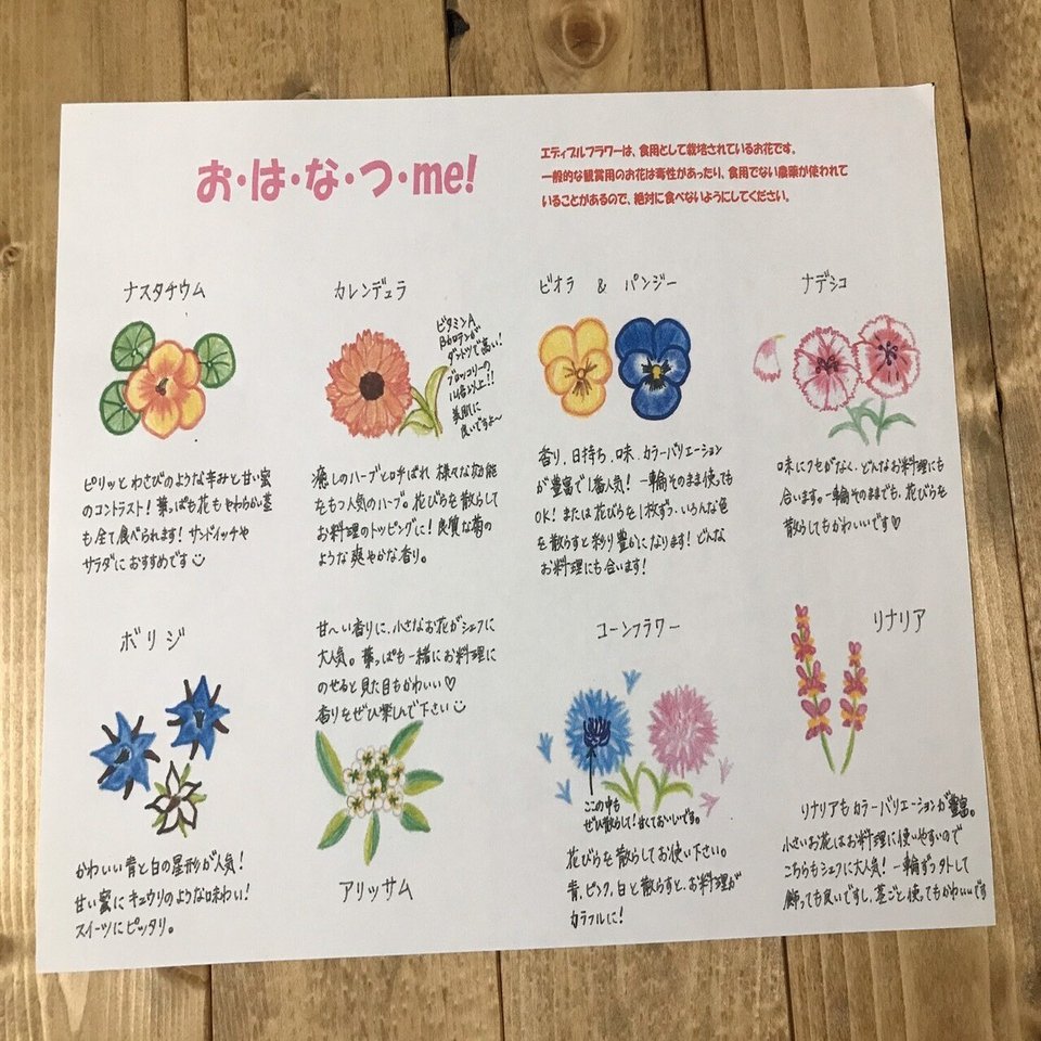 エディブルフラワー摘み放題イベント お は な つ Me 内容について 真野文宏 ミーme Babygreens Edibleflowers Note