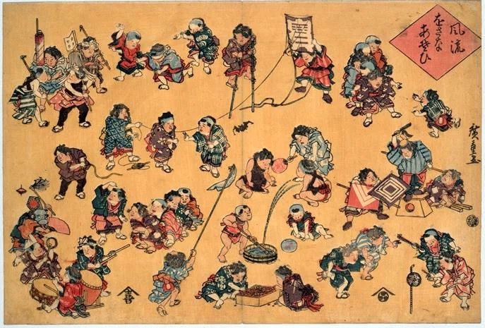 歌川広重が描いた江戸時代の絵画『風流おさなあそび』に鬼ごっこの起源