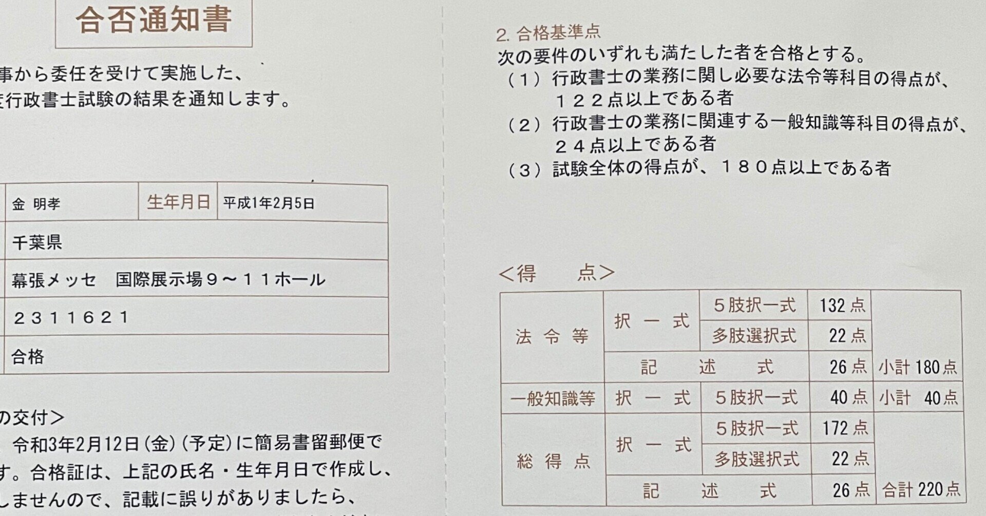 行政書士試験の合格通知書が届きました。｜行政書士専任イルクン