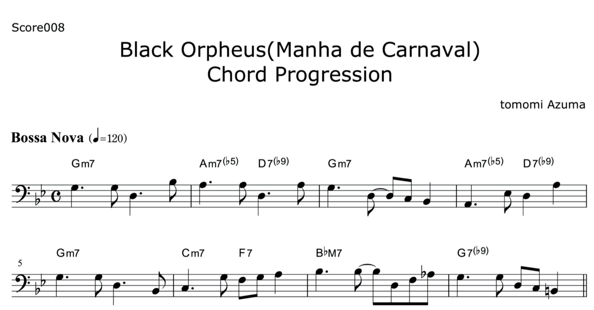 008 Black Orpheus 黒いオルフェ Manha De Carnaval と同じコード進行のベースラインとソロ 東ともみ Tomomi Azuma Note