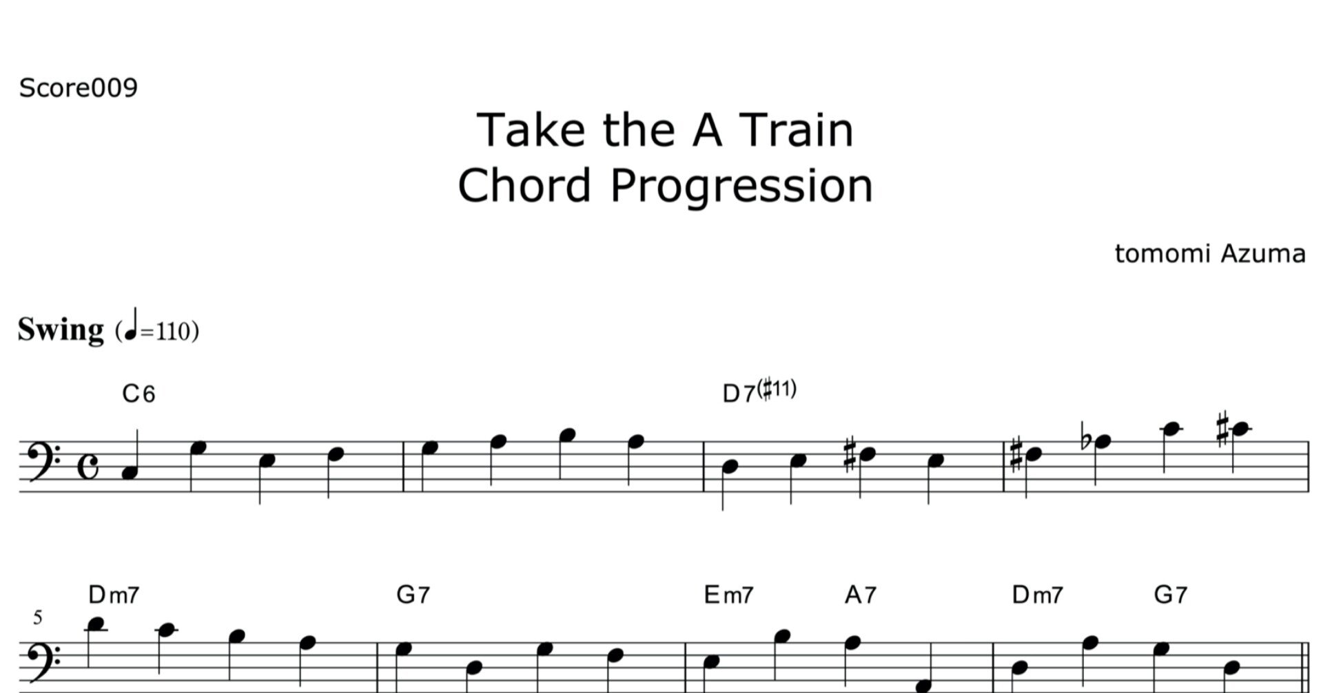 009 Take The A Train と同じコード進行のベースラインとソロ 東ともみ Tomomi Azuma Note