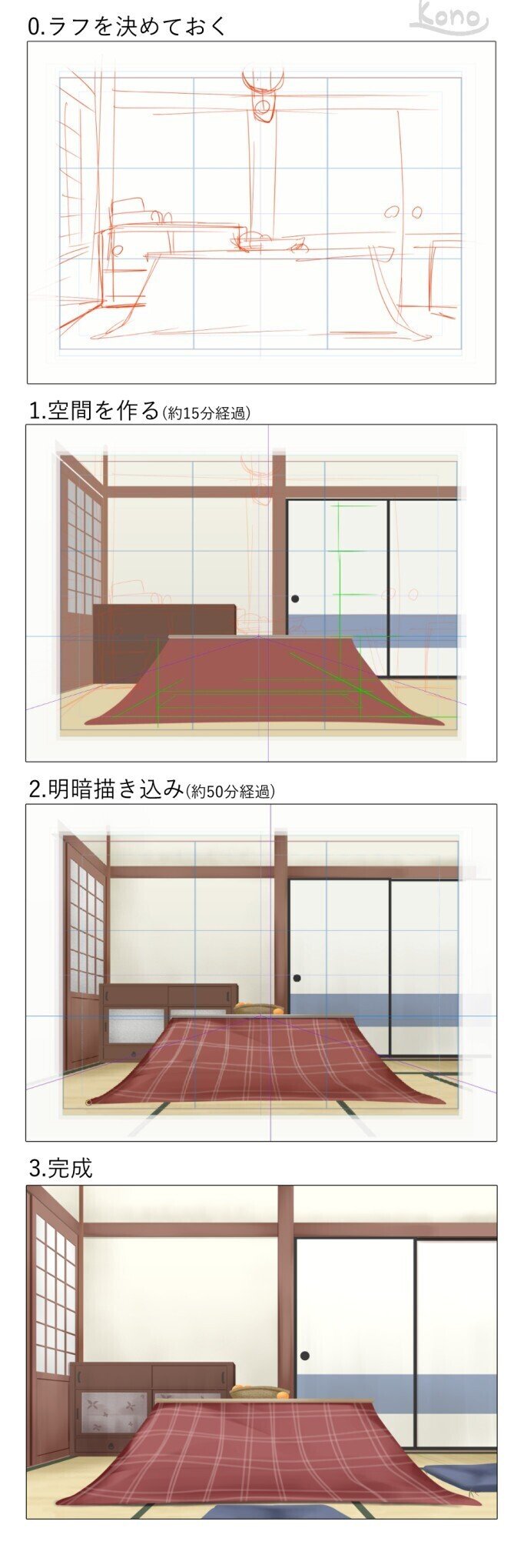 背景ワンドロ こたつの部屋の描き方 背景イラスト配布中 コノハ Note