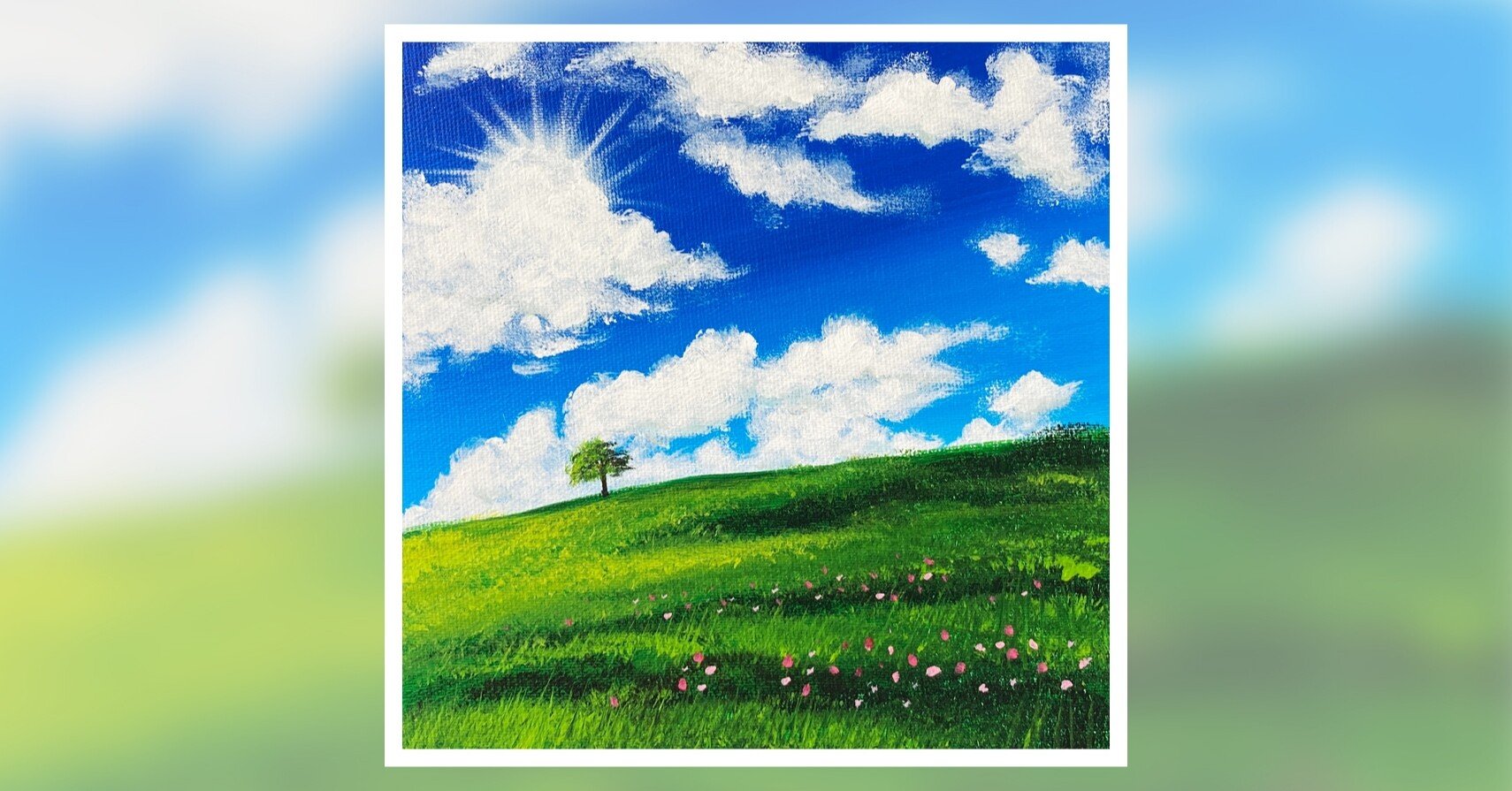 アクリル絵の具で 青空と草原 を描く Junya Art Note