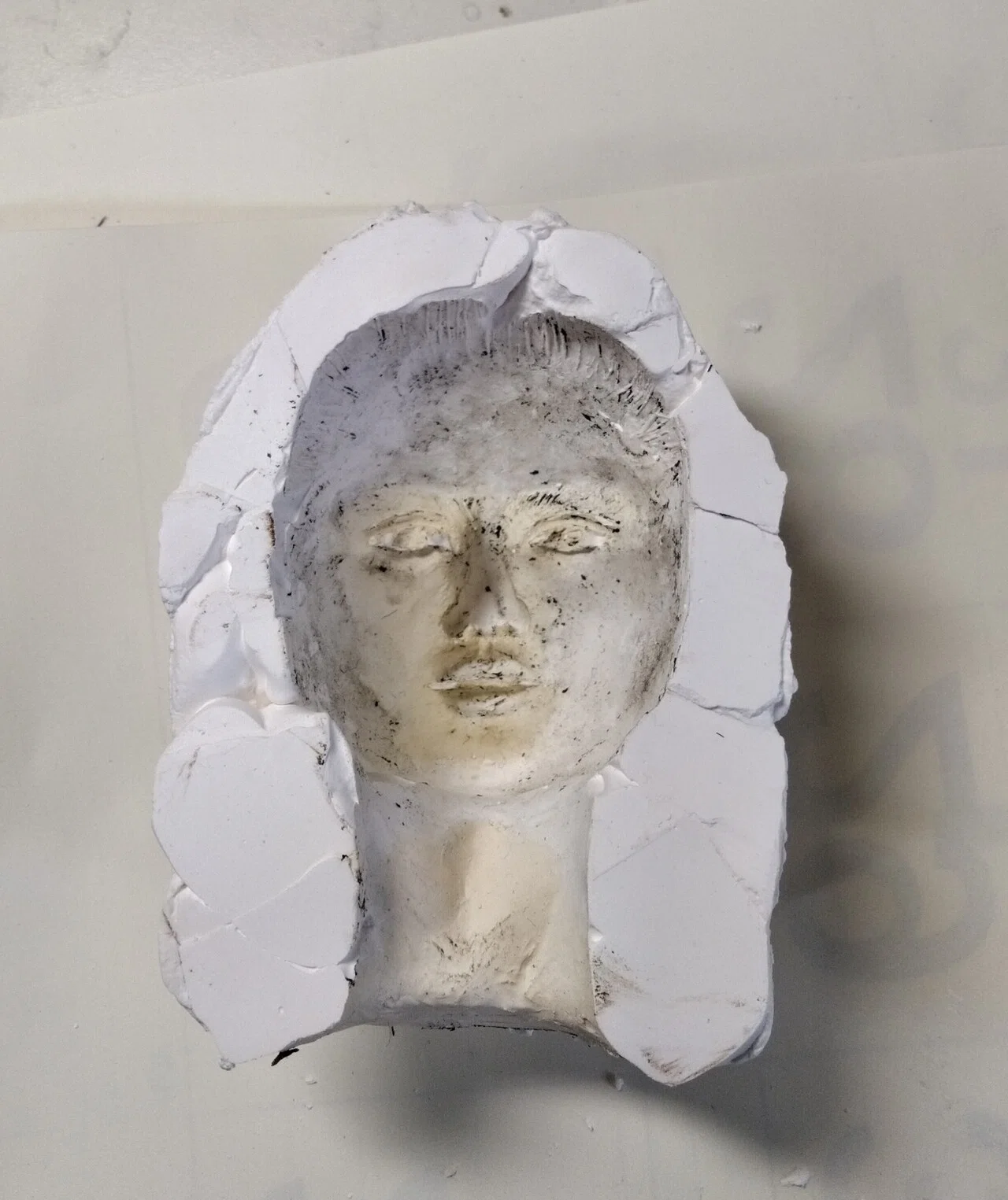 紙製の顔の彫刻 紙彫刻のフランス人芸術家は、トイレットペーパーの芯で人間の顔を作る