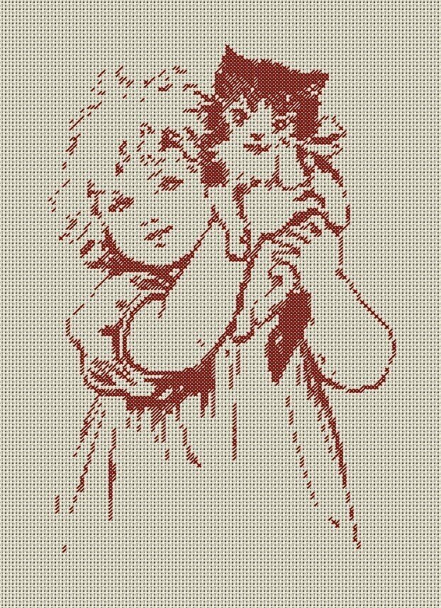 クロスステッチ図案 少女と猫 アトリエデイジー Note