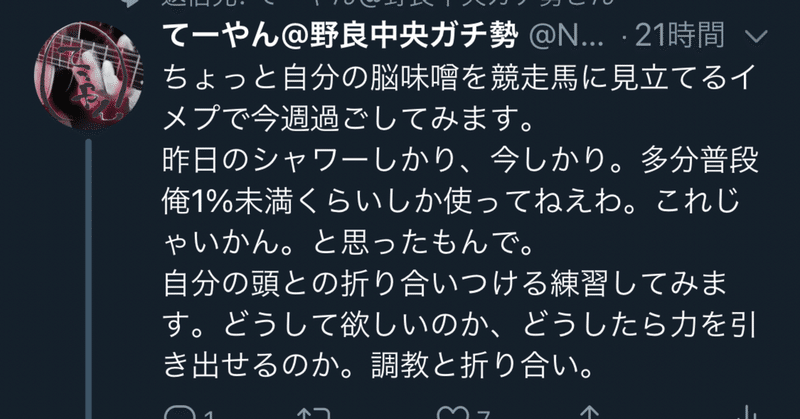 そっ閉じ推奨 脳を競走馬に見立てるイメプ実践記 競走馬の正体は本気の自分か てーやん 競馬垢 Note