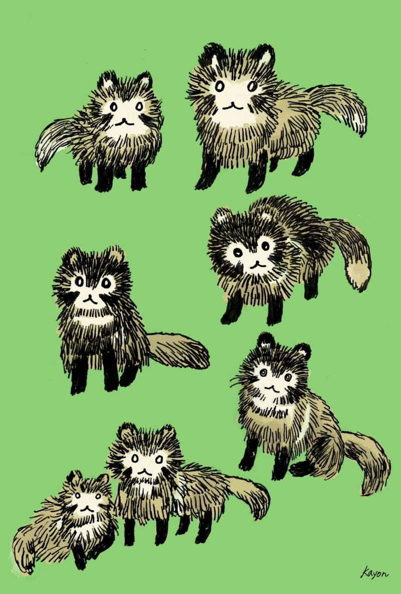もしゃもしゃ動物の絵46 タヌキっぽい かよん Note
