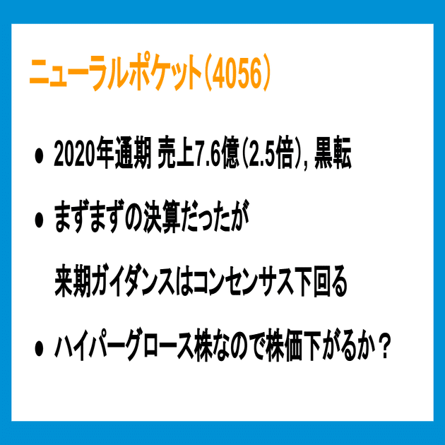 日本株 ニューラルポケット 今期はまずまずの決算だったが 来期はコンセンサスが高すぎて 会社予想は下回る 今後の株価は 吉永 和貴 メルプ Note