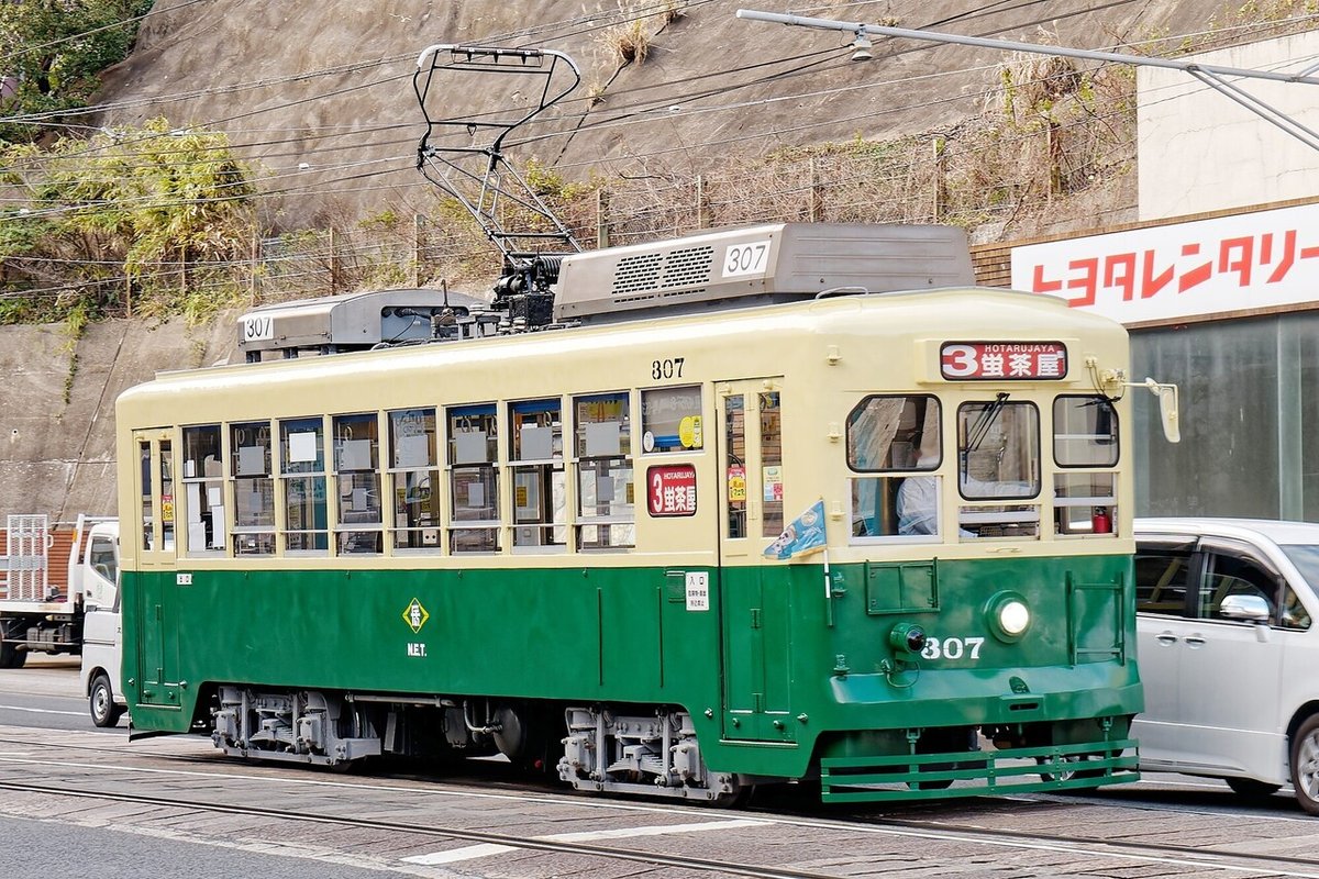 長崎電気軌道300形307号　LED前照灯　赤迫-住吉　2021年2月