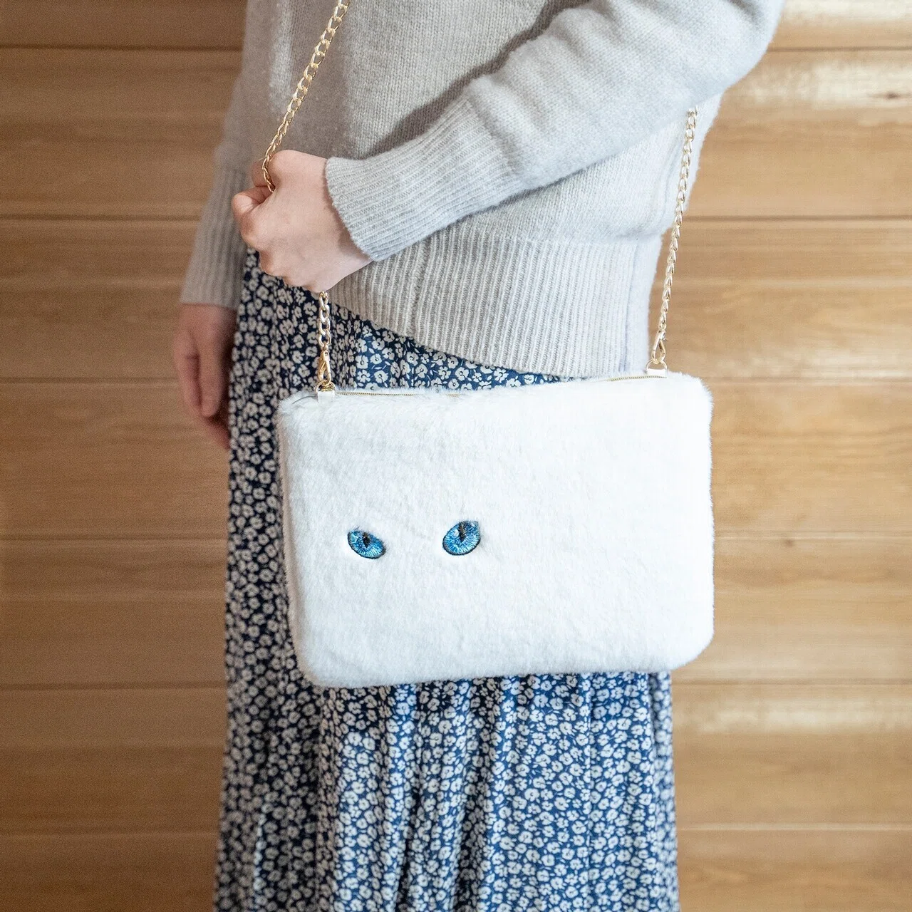 アトリエピエロ ATELIERPIERROT 白猫 ショルダーバッグ 猫 ATELIER PIERROT】 Noir Neko Shoulder Bag ホワイト/グレー/ブラック