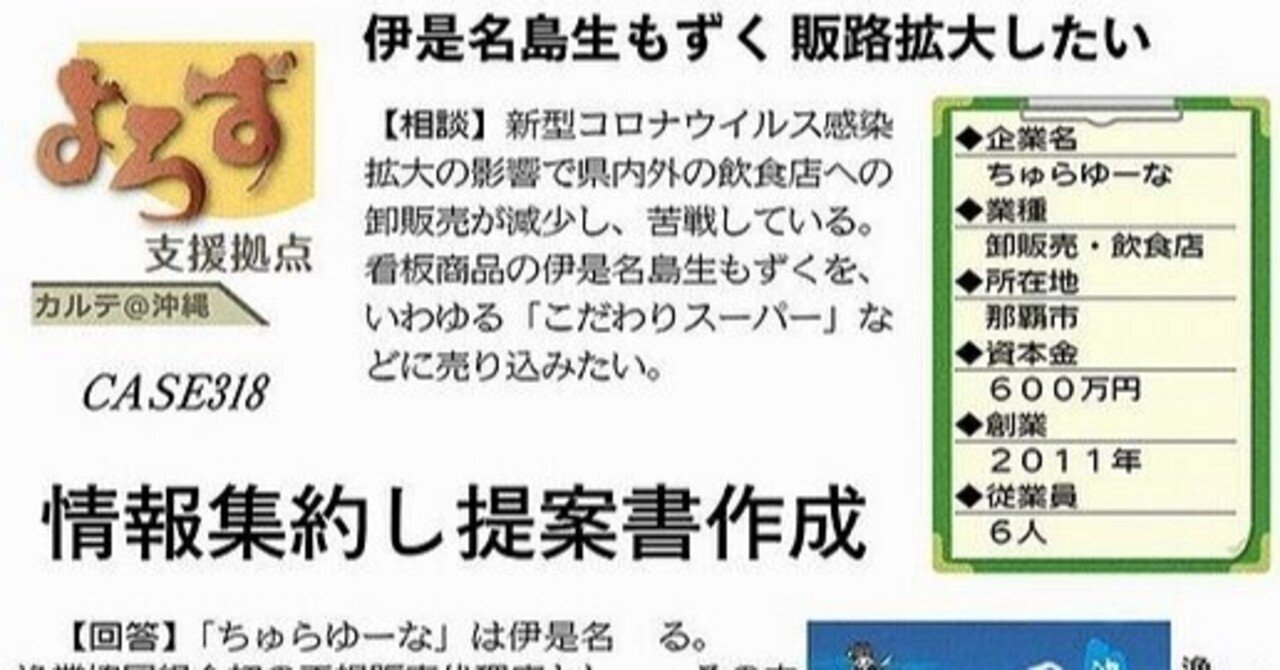 支援事例 伊是名島生もずく 販路拡大したい 沖縄県よろず支援拠点 Note 支援事例 伊是名島生もずく 販路拡大したい 沖縄県よろず支援拠点 Note