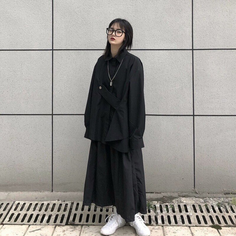 天使と悪魔 ゴシック系 黒シャツ長袖 ビッグサイズ 病み可愛い 黒コーデ Dark Seasonz Note 天使と悪魔 ゴシック系 黒シャツ長袖 ビッグサイズ 病み可愛い 黒コーデ Dark Seasonz Note