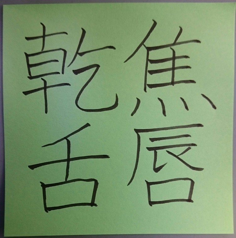 唇や舌が乾くほどに辛苦すること。
大いに焦燥すること。また、大いに言い争うことのたとえ。
大いに焦るさまに用いられることもある。
唇が焦げ舌が乾く意から。
「唇(くちびる)を焦(こ)がし舌(した)を乾(かわ)かす」と訓読する。
「乾舌焦唇(かんぜつしょうしん)」ともいう。
「唇」は「脣」とも書く。