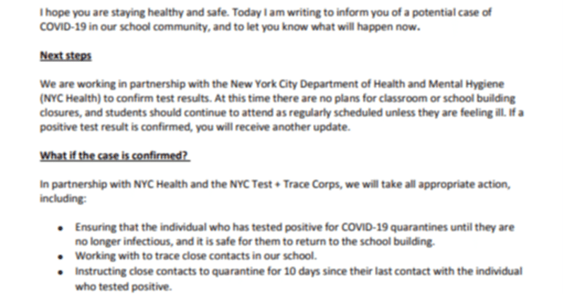 NYC PreKDOEからのメールと保健局からの確認電話2021・2・15