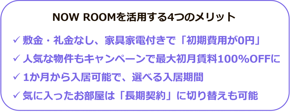 初期費用0円・家具家電付き】1か月から始める「お試し一人暮らし」特集｜ウィークリー・マンスリーから2年以上の家具家電付き賃貸“NOW  ROOM”@Official