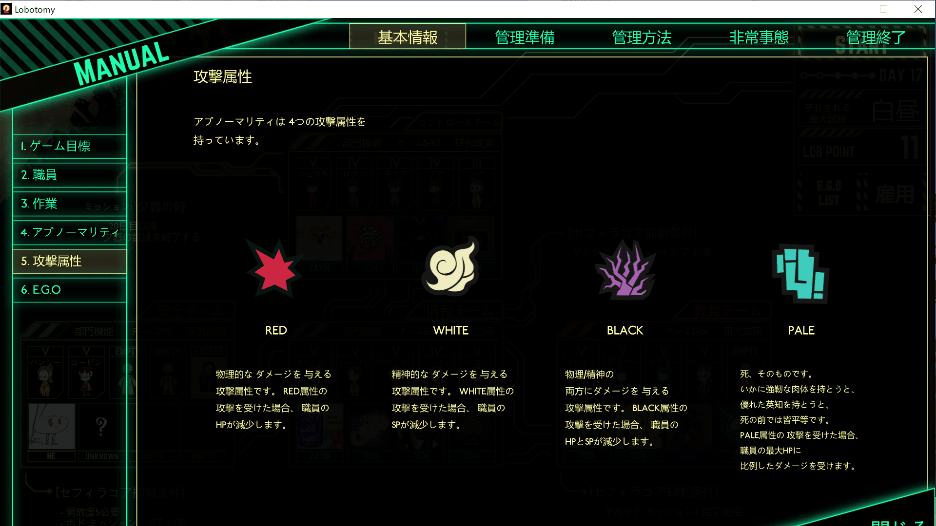 Lobotomy Corporationの属性 いろおり Note