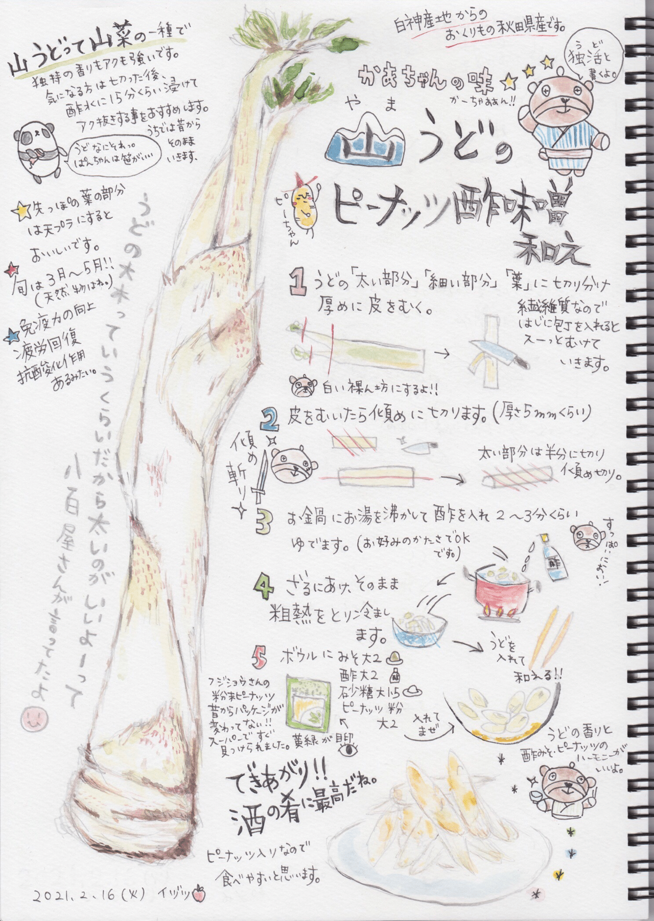 山うどのピーナッツ酢味噌和え イラストレシピ イヅツ Note 山うどのピーナッツ酢味噌和え イラストレシピ イヅツ Note