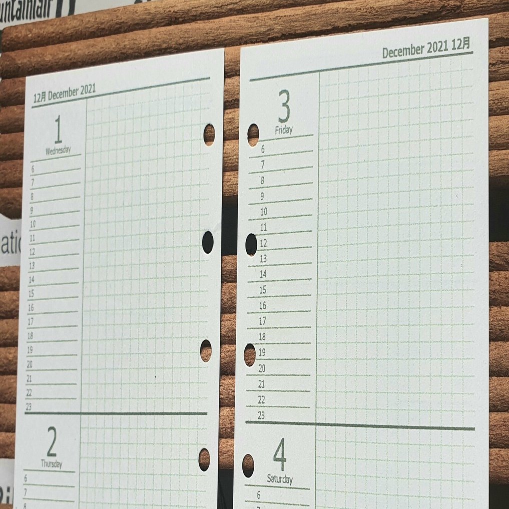 ミニ6緑 見開き4日間予定表 日記帳 方眼タイプ 自作システム手帳リフィル Moimoi システム手帳リフィル作家 Note
