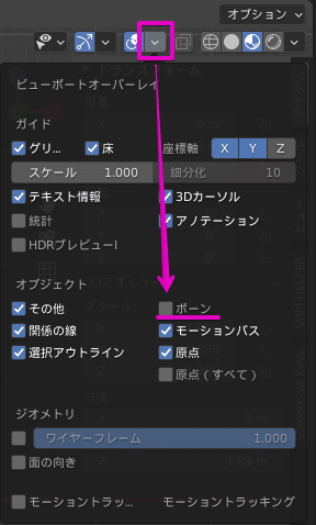 Blender ボーンを表示 非表示を切り替える方法 五十嵐カブ Note