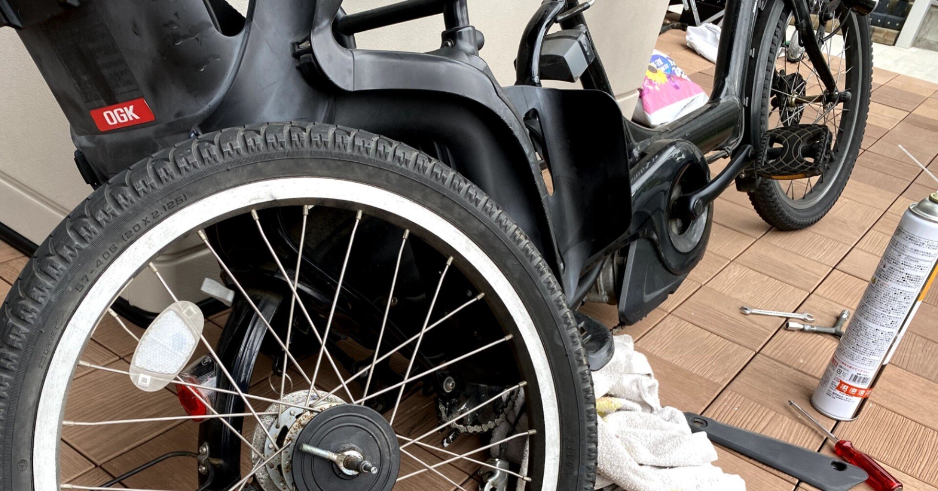 20円でやった電動自転車のパンク修理の作業メモ｜たけきゅう