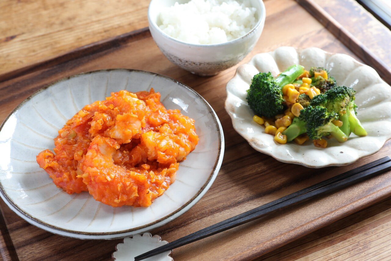 一週間献立 3 本格エビチリと焼きブロコーン炒めの献立 水曜日編 ぐっち夫婦 料理家 Note