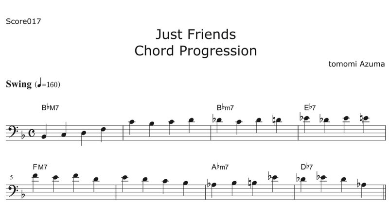 017 Just Friendsと同じコード進行のベースラインとソロ 東ともみ Tomomi Azuma Note