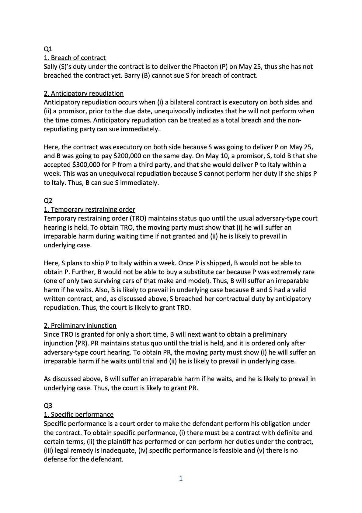 CA Bar Exam 練習答案 Remedies (July 2008)｜うに弁護士