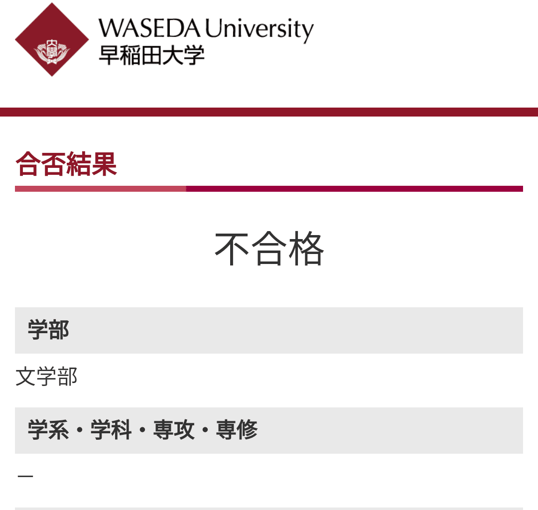 早稲田大学 受験結果３ 文学部 不合格 早稲田全敗 国公立に行きます はろなんて フォロバ100 Note