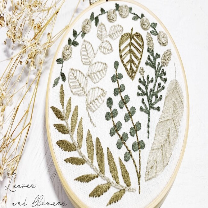 葉っぱと花の刺繍 図案無料配布 刺繍中級者向け Sioca 刺繍作家 Note