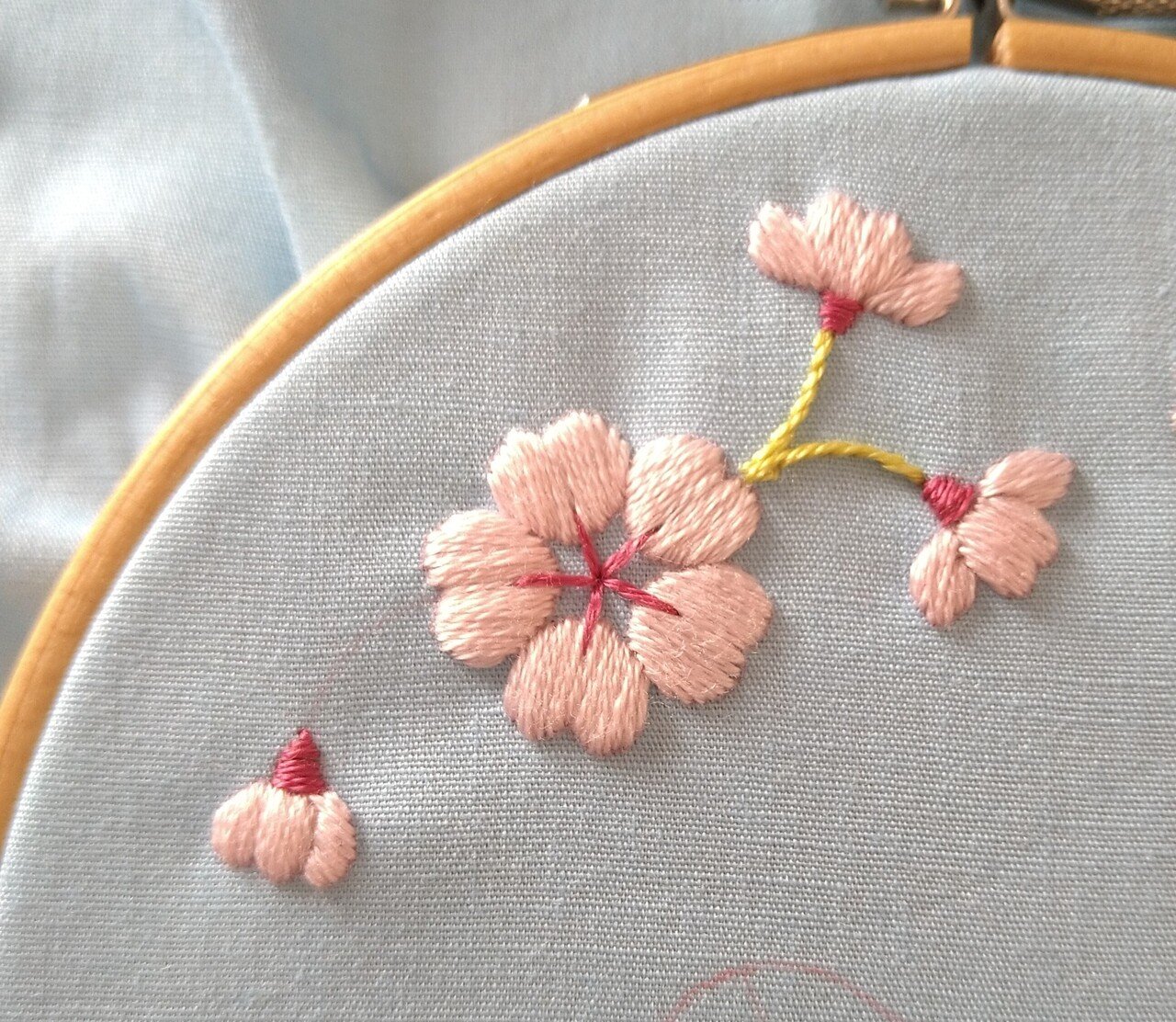 桜の花とメジロの刺繍枠キットを作ろう* ステップ6 〜桜の花の