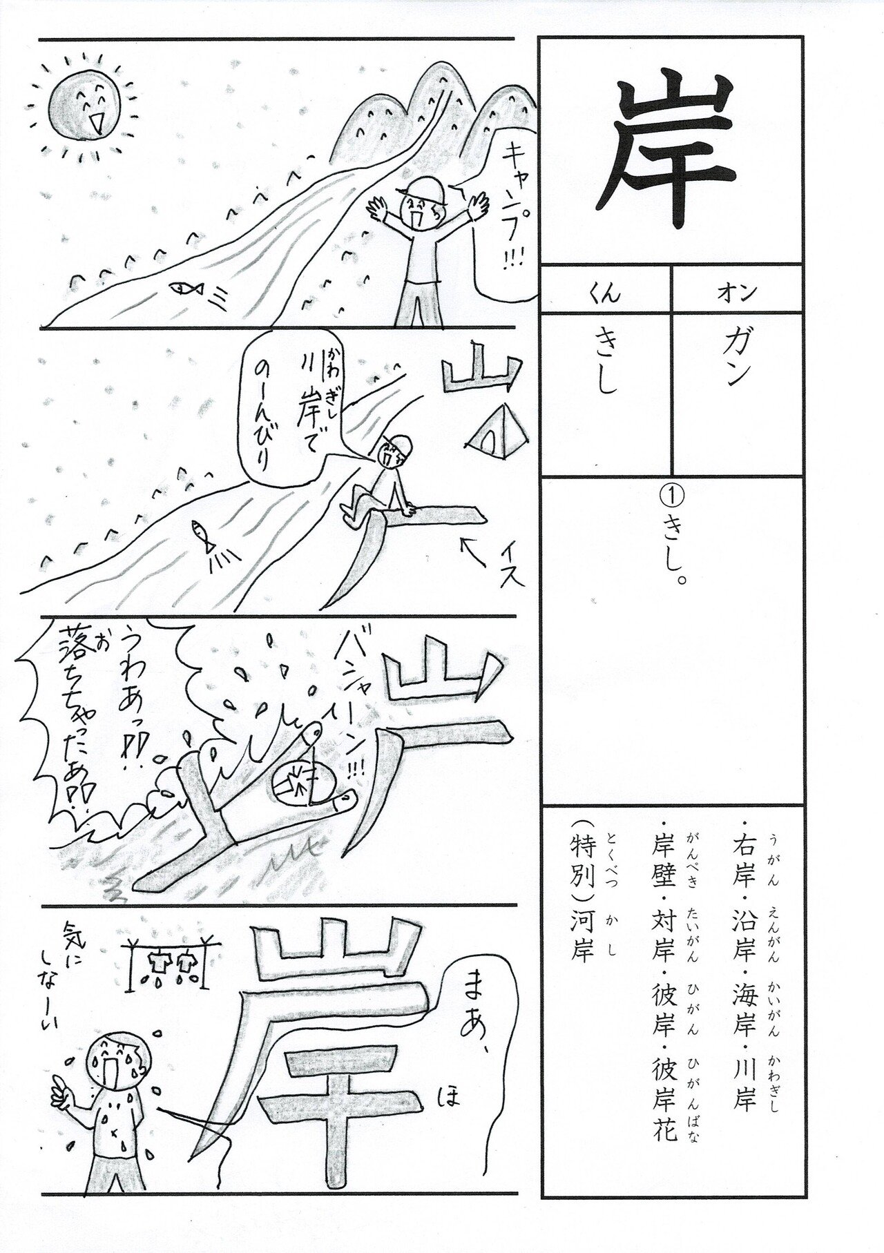 漢字四コマ漫画 小3の漢字 岸 はこうやって覚えようの巻 Sun Sunny D01 Note 漢字四コマ漫画 小3の漢字 岸 はこうやって覚えようの巻 Sun Sunny D01 Note