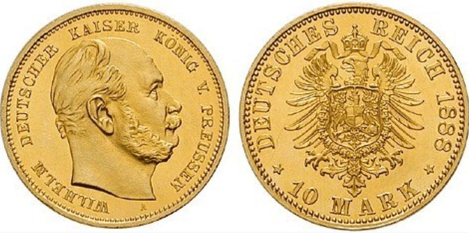 ヴィルヘルム1世の10マルク金貨