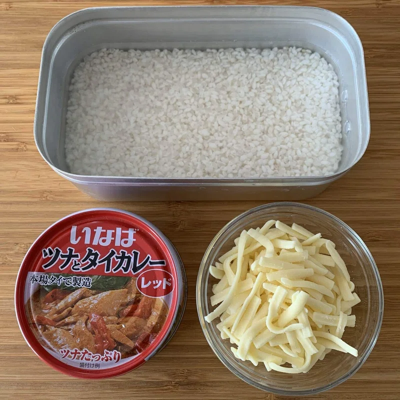 メスティン飯 いなばのツナとタイカレー レッド 缶のチーズカレーピラフ マツオカサトシ Note