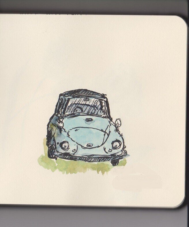 絵を描く手帖に消防車とスバル360を描いてみた 水彩スケッチ帖 Note