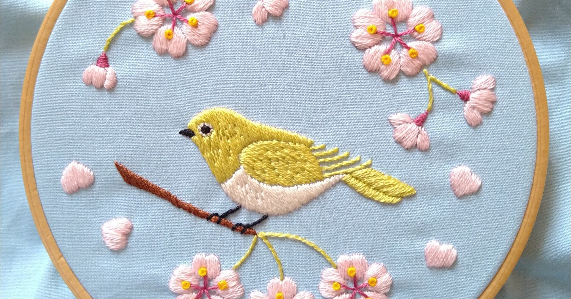 スズメと桜の刺繍作品 桜の花とメジロの刺繍枠キット *12cm枠 季節の刺繍シリーズ キット