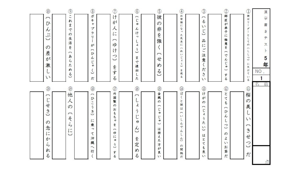 新5年】3月度復習テスト【漢字】｜SAPIX生のカテキョーR