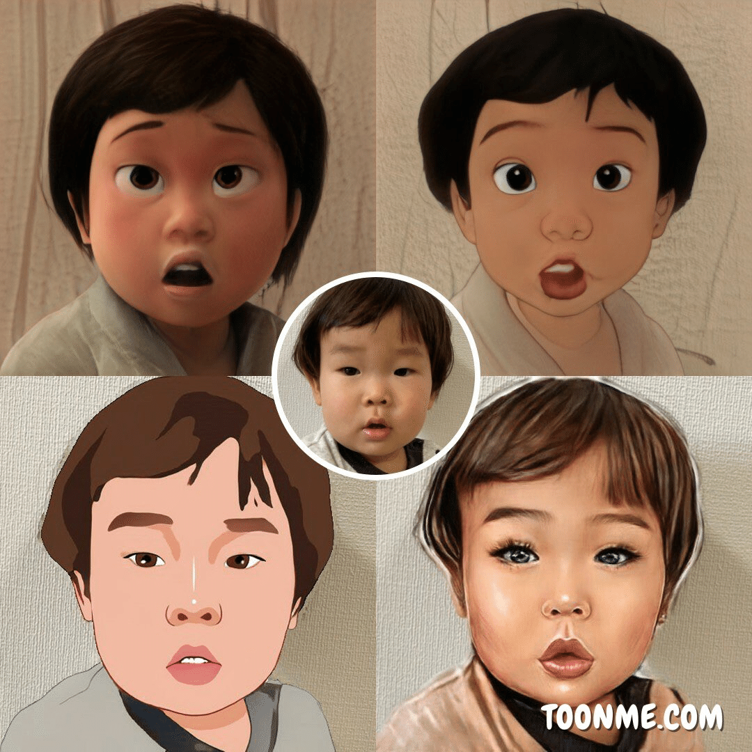 Toonme 妻がインスタで見つけたアプリで息子の顔を加工しました 左上 ピクサー 右上 ディズニー あとはちょっとわかりません ピクサーが特に雰囲気出ています 是非お試し下さい ちるげる Note