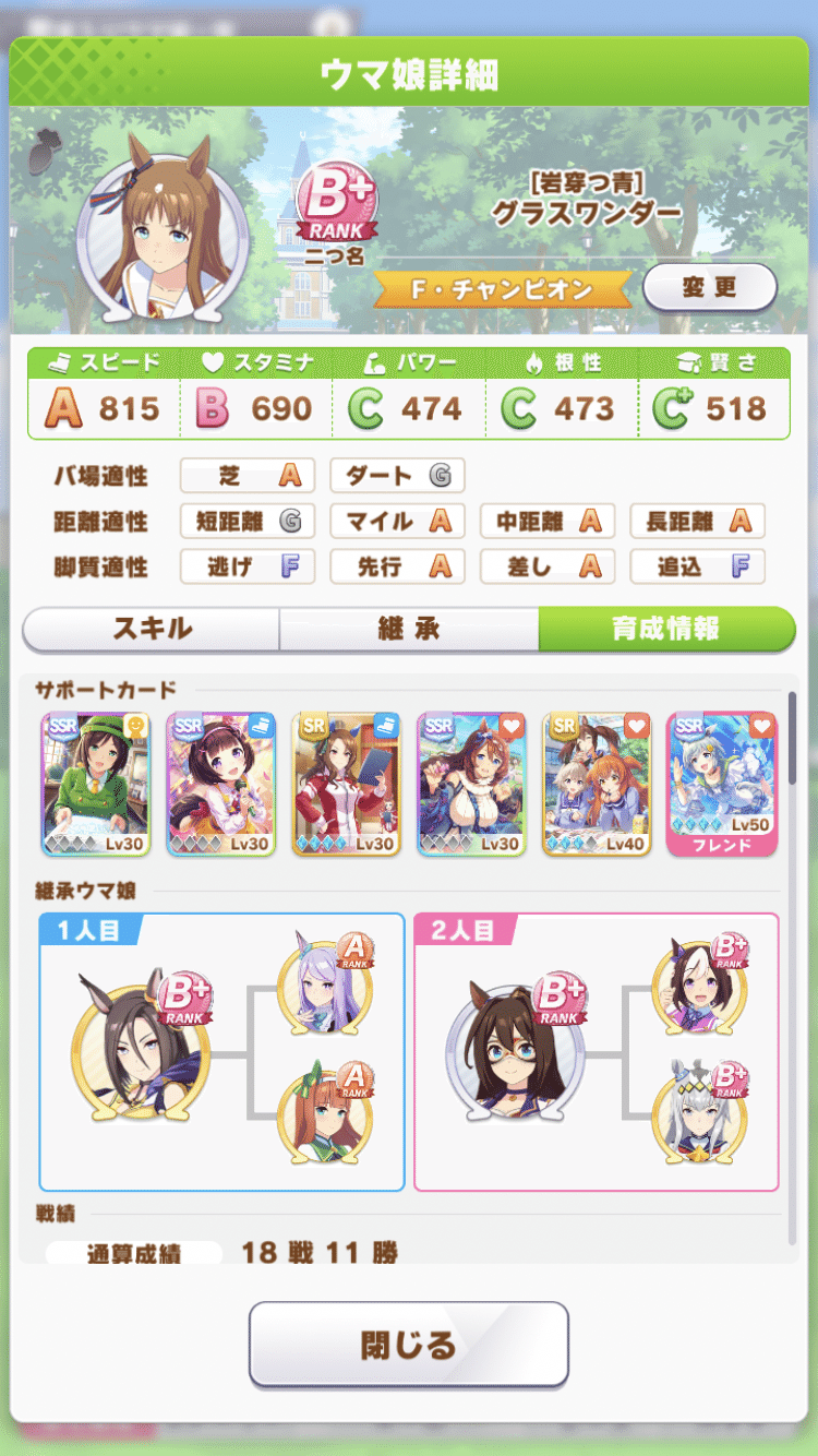 グラスワンダー育成チャート しんばばう Note