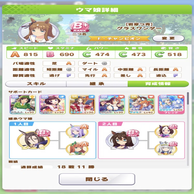 グラスワンダー育成チャート｜メガネィティ