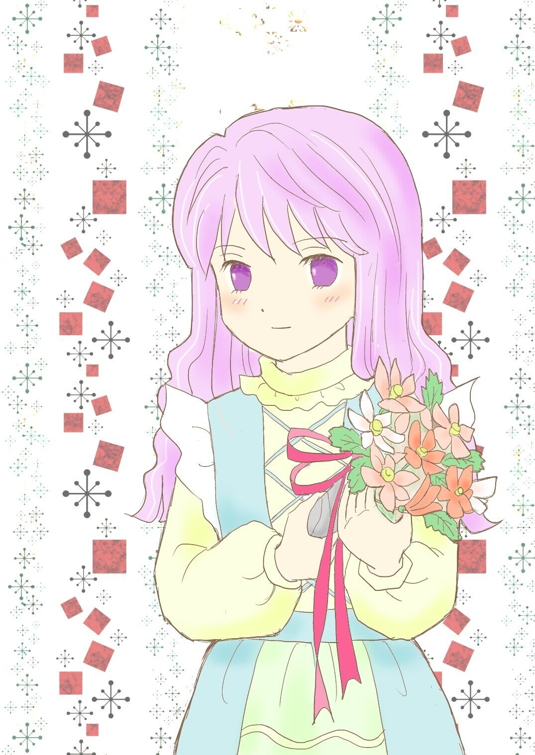 お絵描き練習 花束とお嬢さんイラスト りん Note