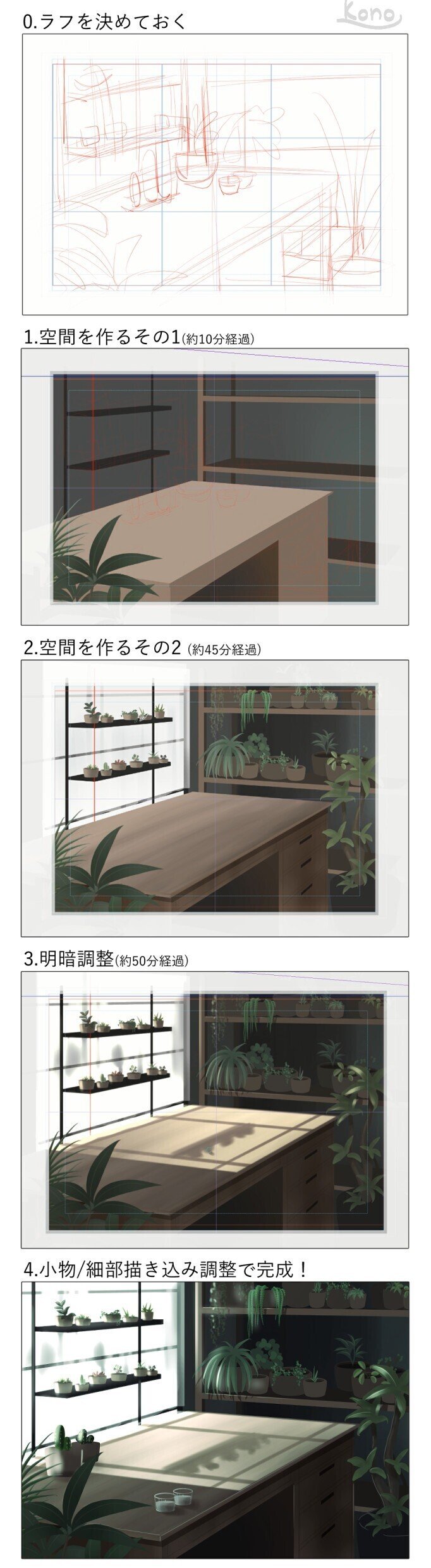 背景ワンドロ 植物部屋の描き方 背景イラスト配布中 コノハ Note