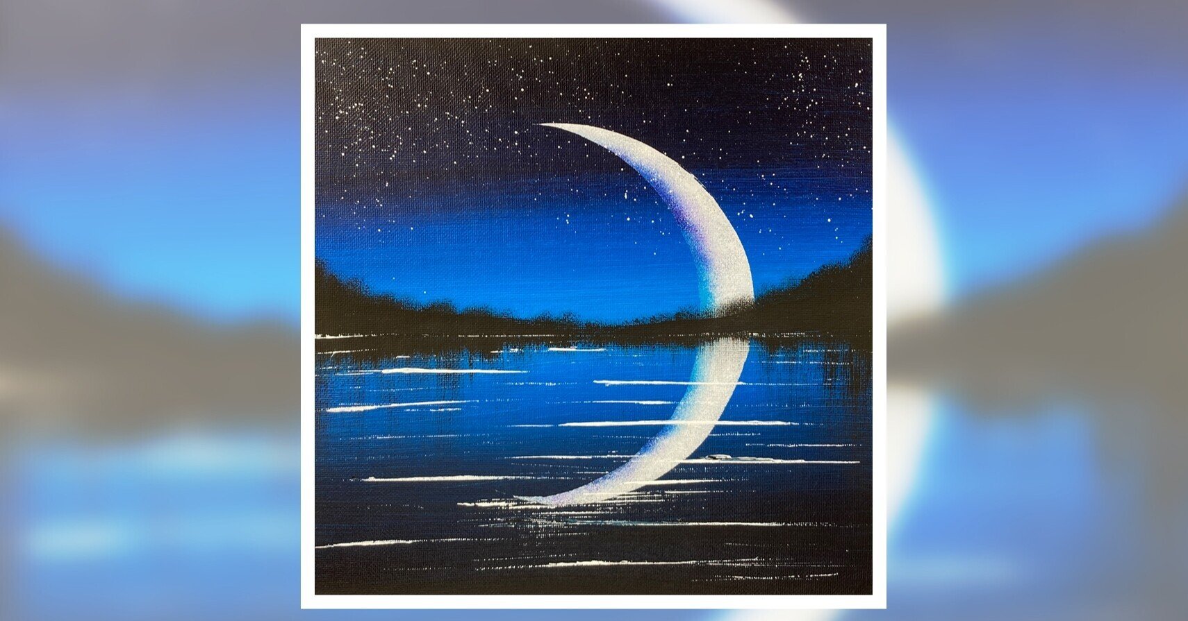 三日月の中の富士（アクリル画） アクリル絵の具で「三日月の夜」を描く｜