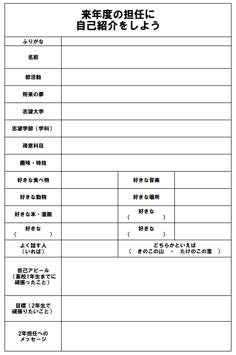 来年の担任に自己紹介しよう 教員向け学活ネタ 宮元一賢 Kazmiyamol Note