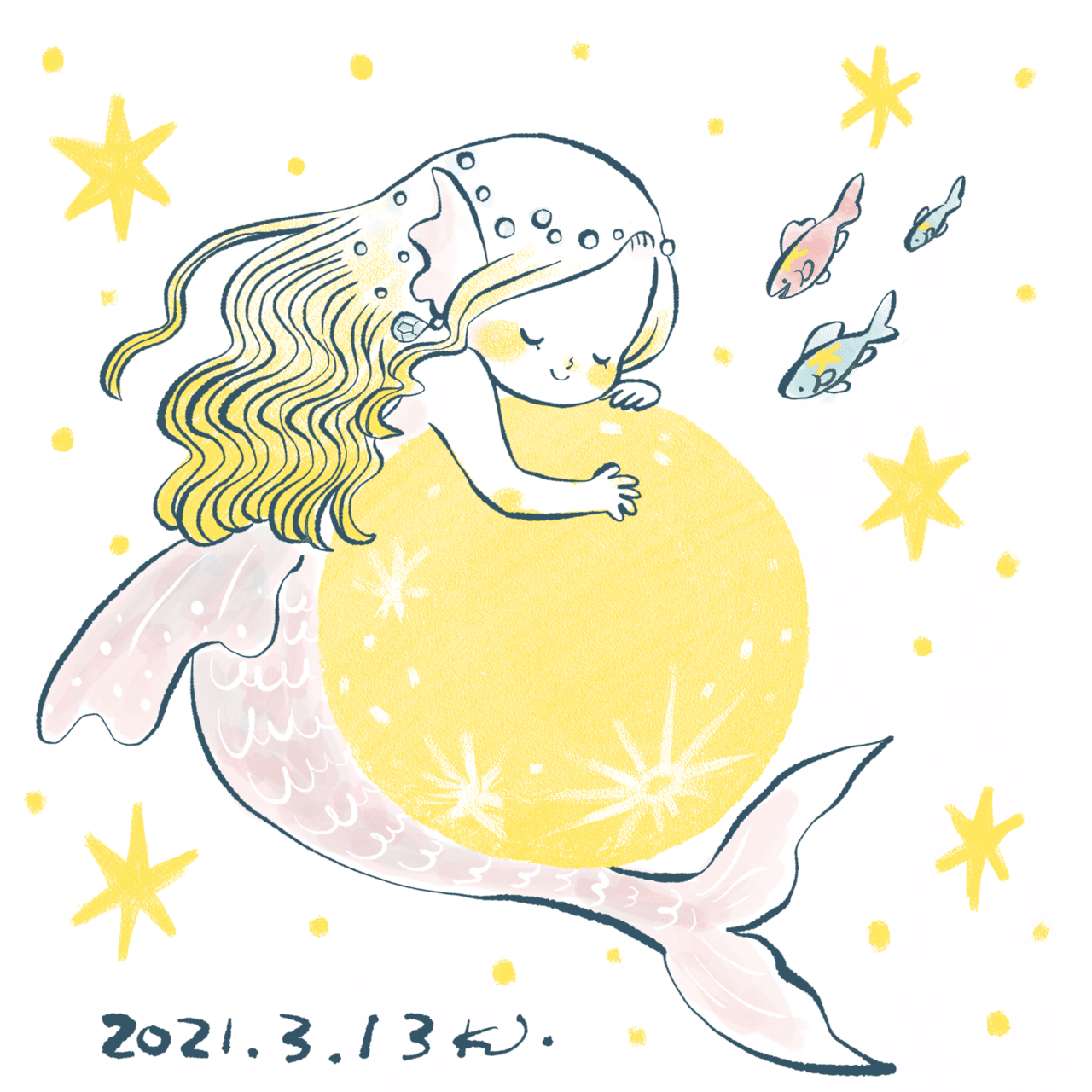 魚座新月 ライブ配信アプリで知り合った方々が きょうは新月 って配信してて知りました のだは魚座 なので描いたよ のだかおり イラストレーター Note