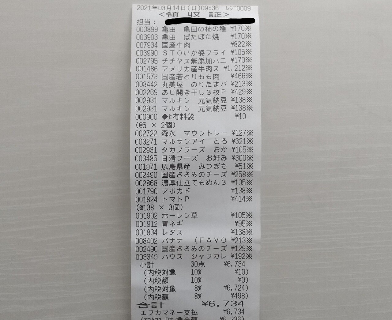 2021/03/14 レシート｜家族3人が16万円で生活RPB