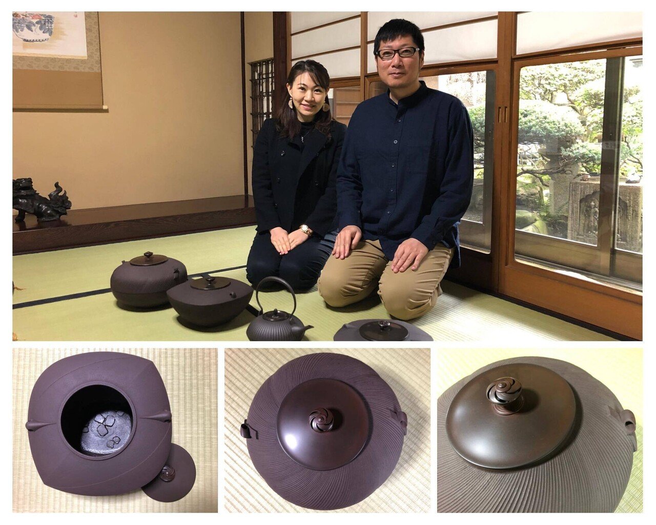 茶道具 御釜師 山口浄雄作 銅製 円能斎好 渦頭火箸 共箱 V 8572 茶道具