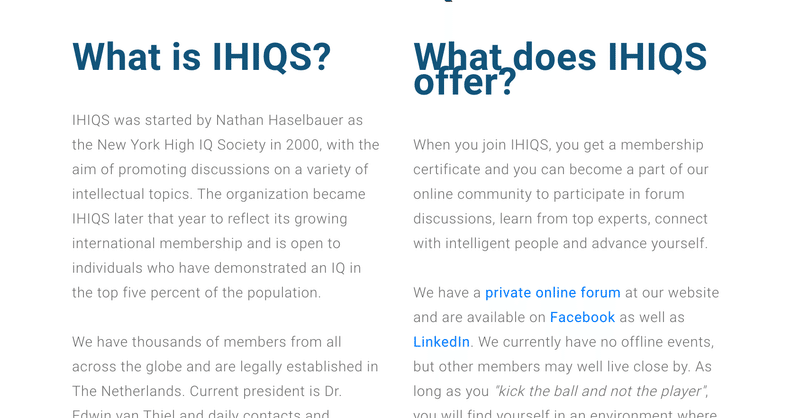 （高IQ団体）The International High IQ Societyへの入会が認められました
