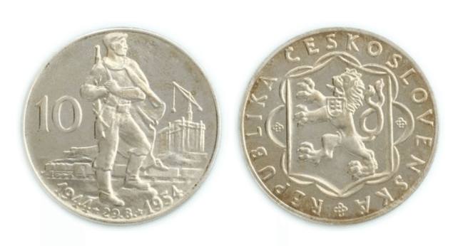 1954　10コルン プルーフ銀貨　スロヴァキア蜂起10周年